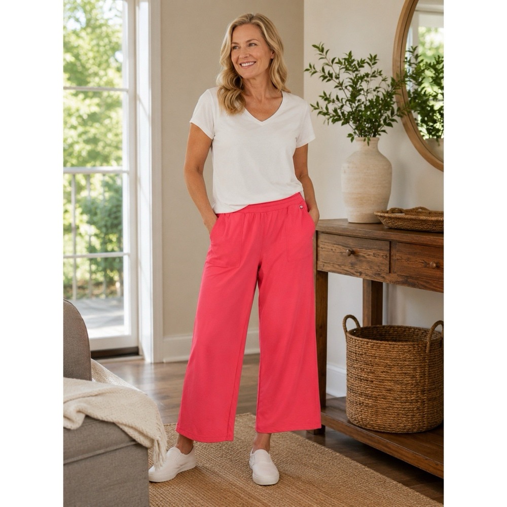 LIVI Lane Bryant Size 14/16 Pink Wide Leg Lounge Pants Pull On Pockets